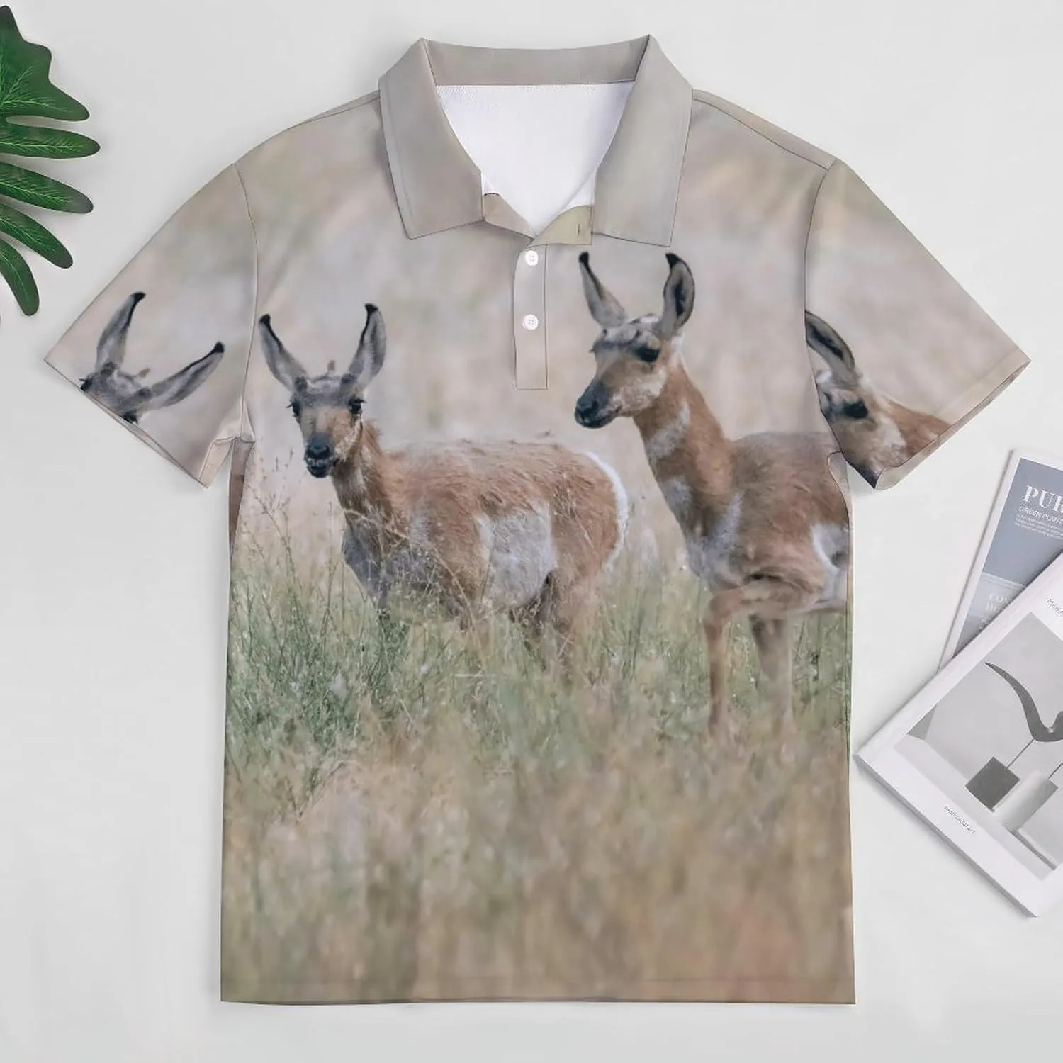 Pronghorn Antelope Mens Polo Shirts Quick Dry Short Sleeve T-shirts Slim Tennis Collared Tees Tops