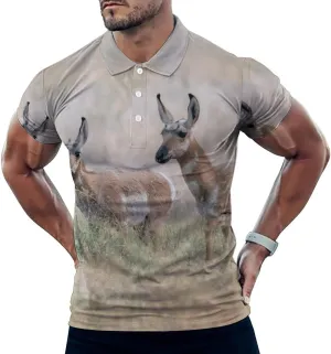 Pronghorn Antelope Mens Polo Shirts Quick Dry Short Sleeve T-shirts Slim Tennis Collared Tees Tops