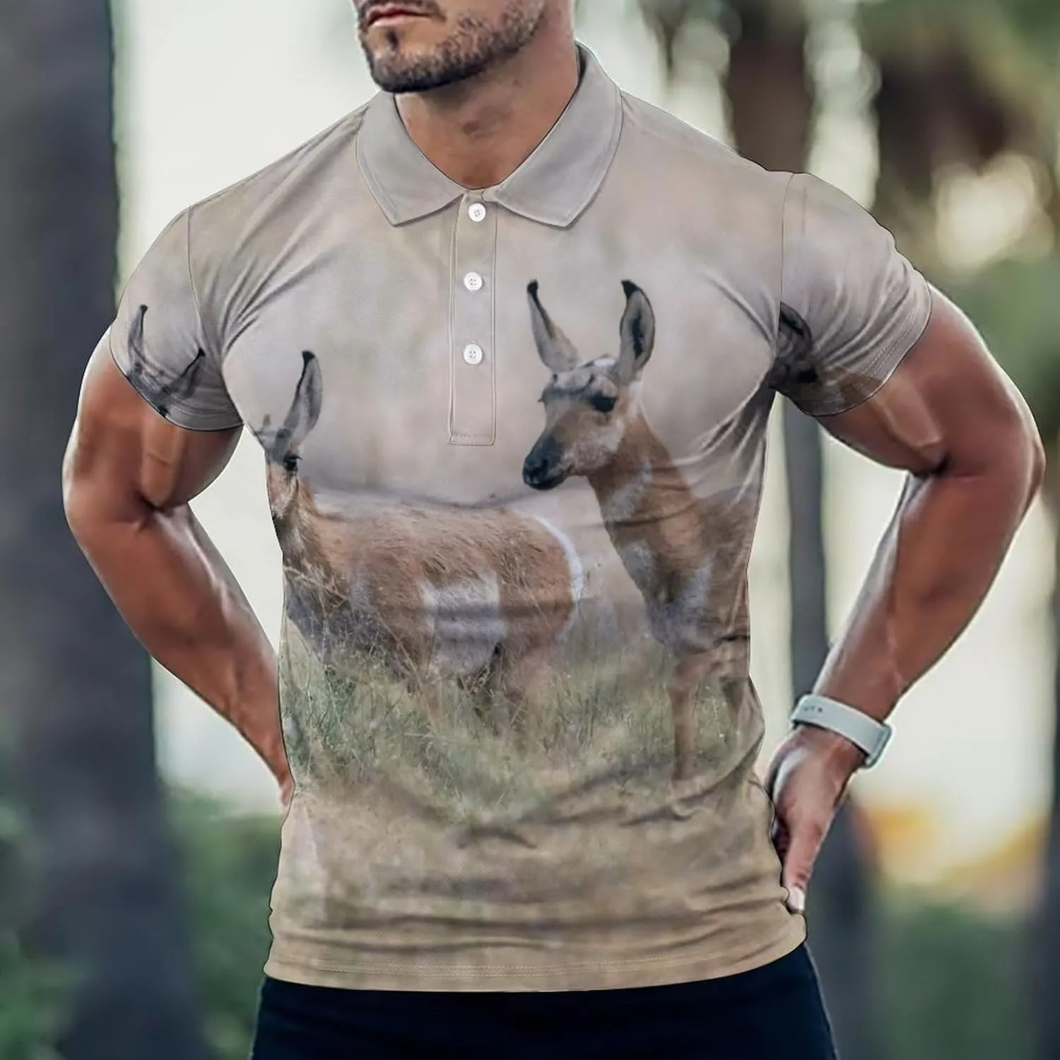 Pronghorn Antelope Mens Polo Shirts Quick Dry Short Sleeve T-shirts Slim Tennis Collared Tees Tops