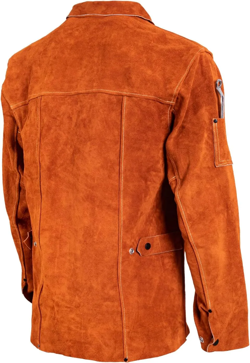 QeeLink Leather Welding Jacket - Flame-Resistant Heavy Duty Work Welder Jackets - Split Cowhide Welding Coat for Men Women