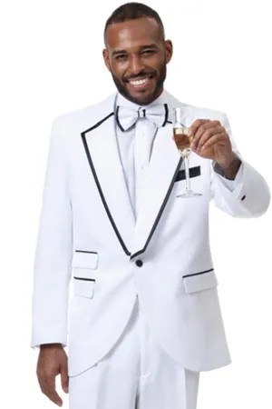 "EJ Samuel Men's White Shawl-Lapel Tuxedo – 1-Button Class & Style"