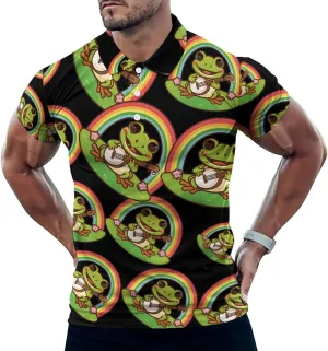 Rainbow Frog Guitar Froggie Mens Polo Shirts Quick Dry Short Sleeve T-shirts Slim Tennis Collared Tees Tops