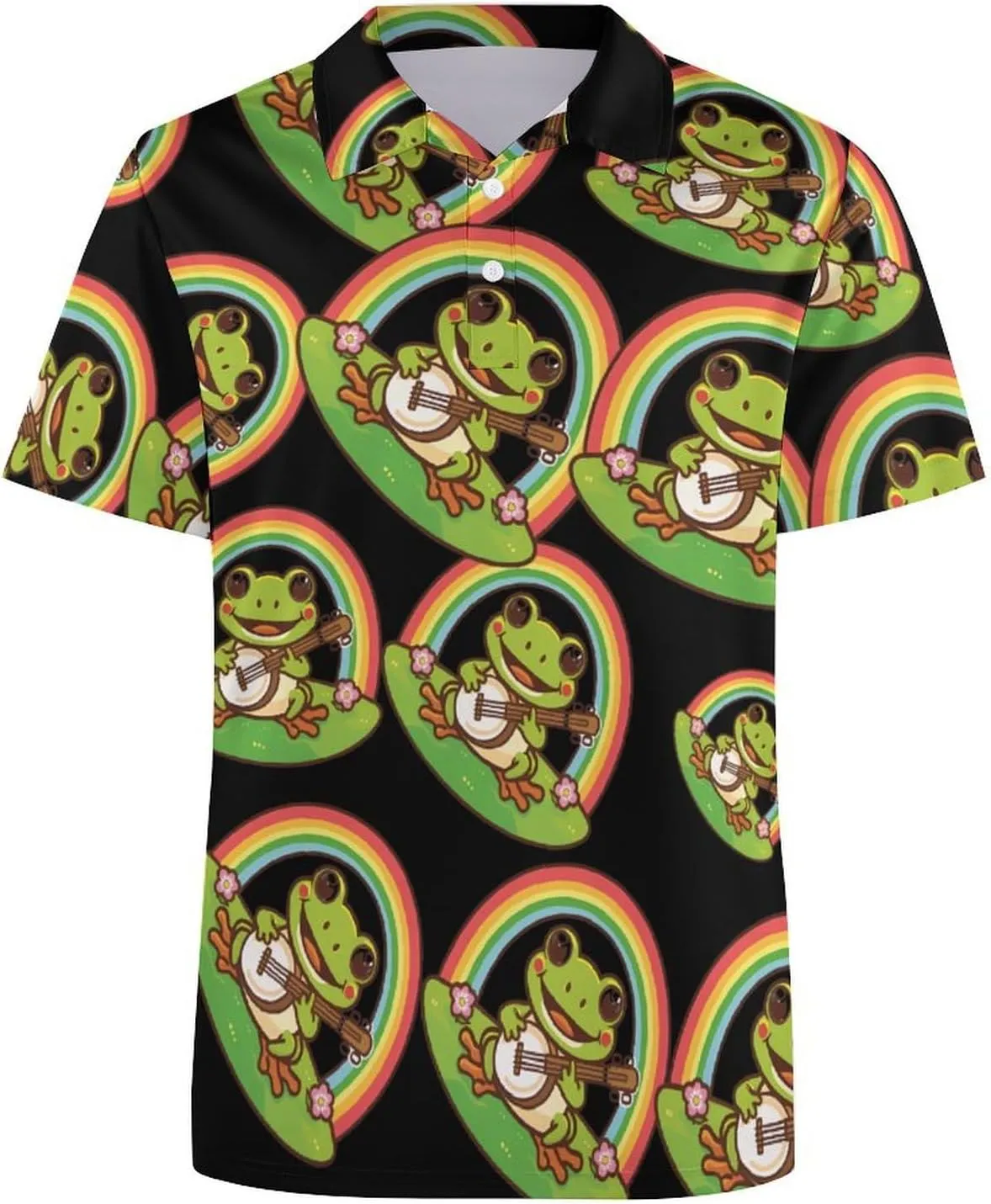 Rainbow Frog Guitar Froggie Mens Polo Shirts Quick Dry Short Sleeve T-shirts Slim Tennis Collared Tees Tops