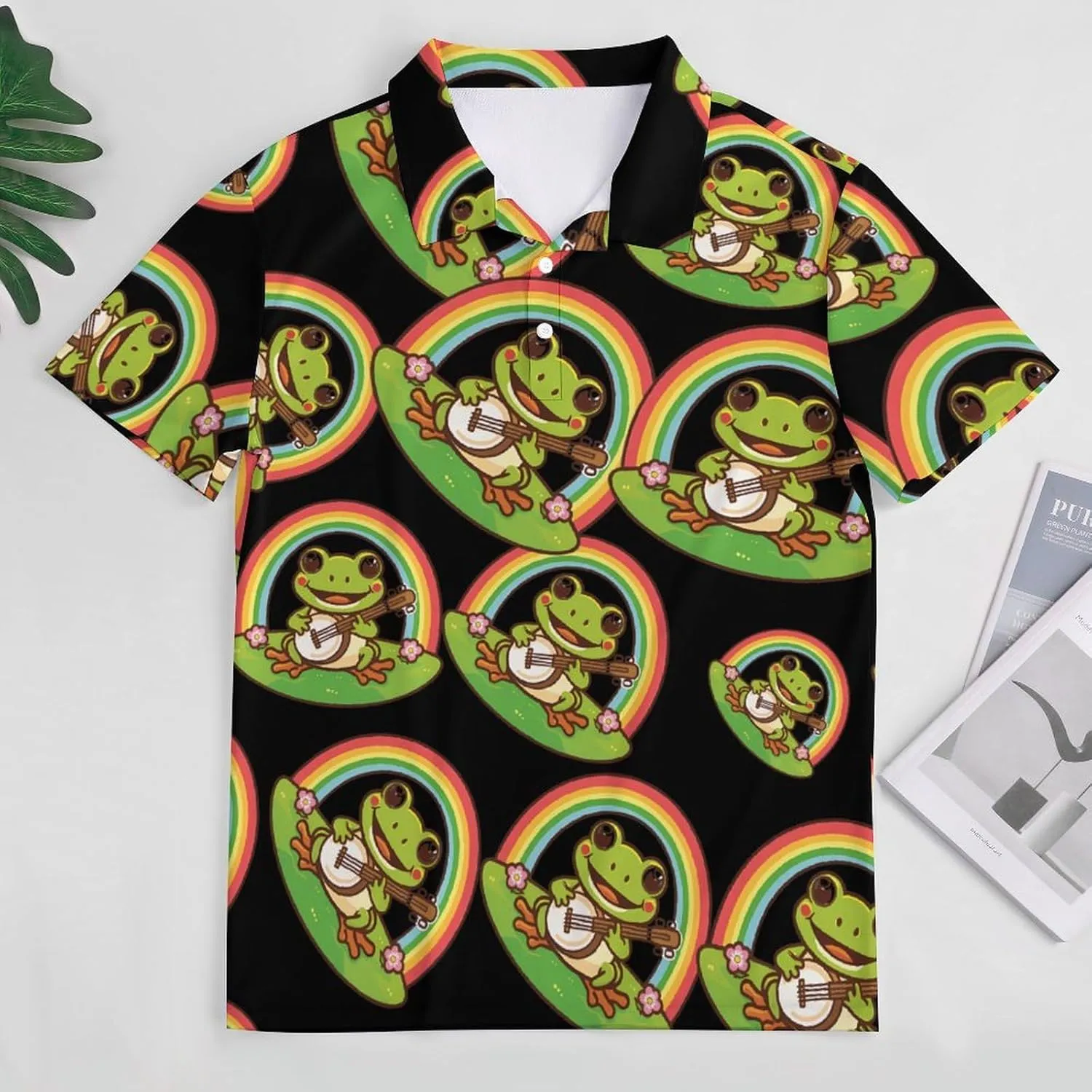 Rainbow Frog Guitar Froggie Mens Polo Shirts Quick Dry Short Sleeve T-shirts Slim Tennis Collared Tees Tops
