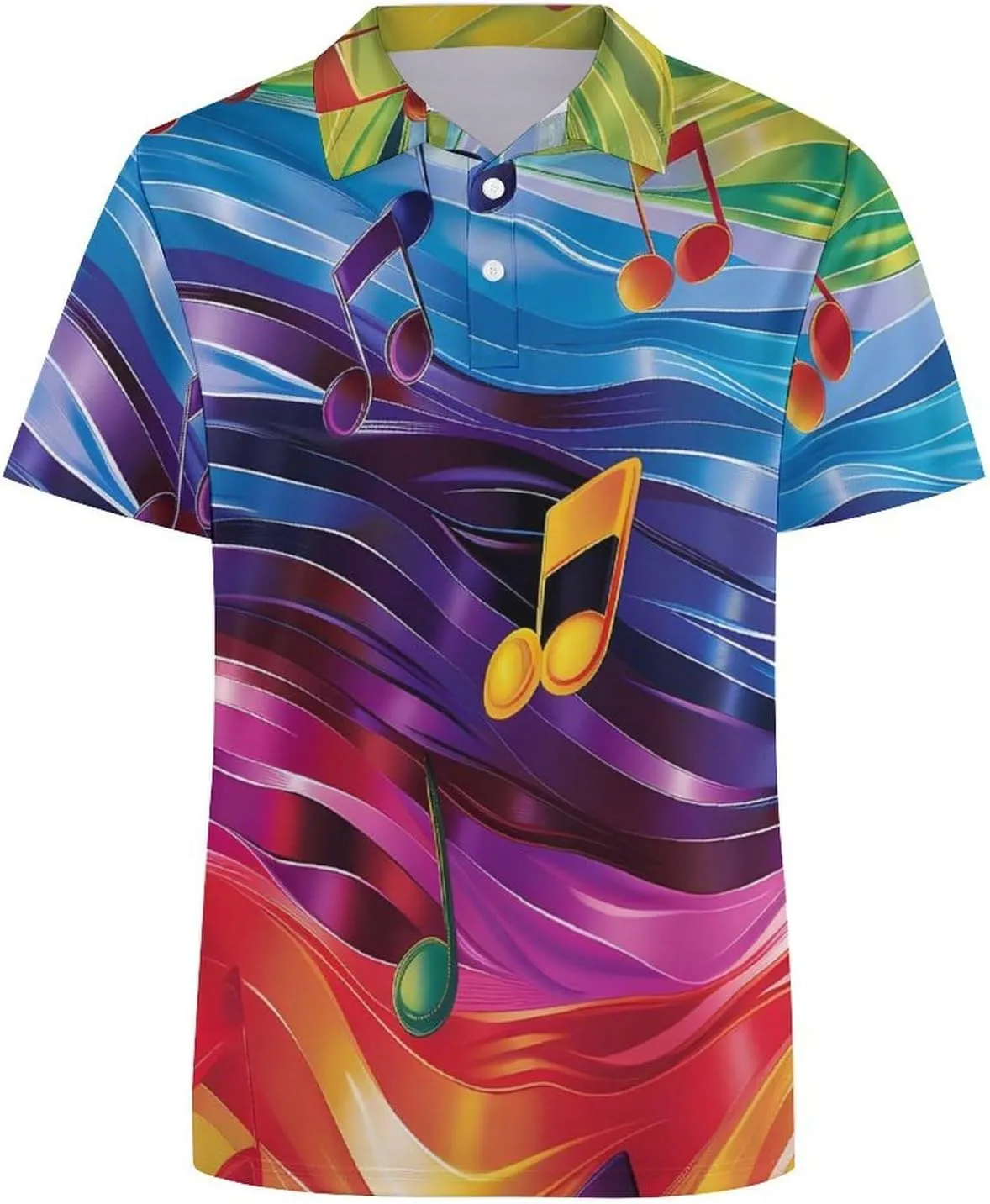 Rainbow Musical Notes Mens Polo Shirts Quick Dry Short Sleeve T-shirts Slim Tennis Collared Tees Tops