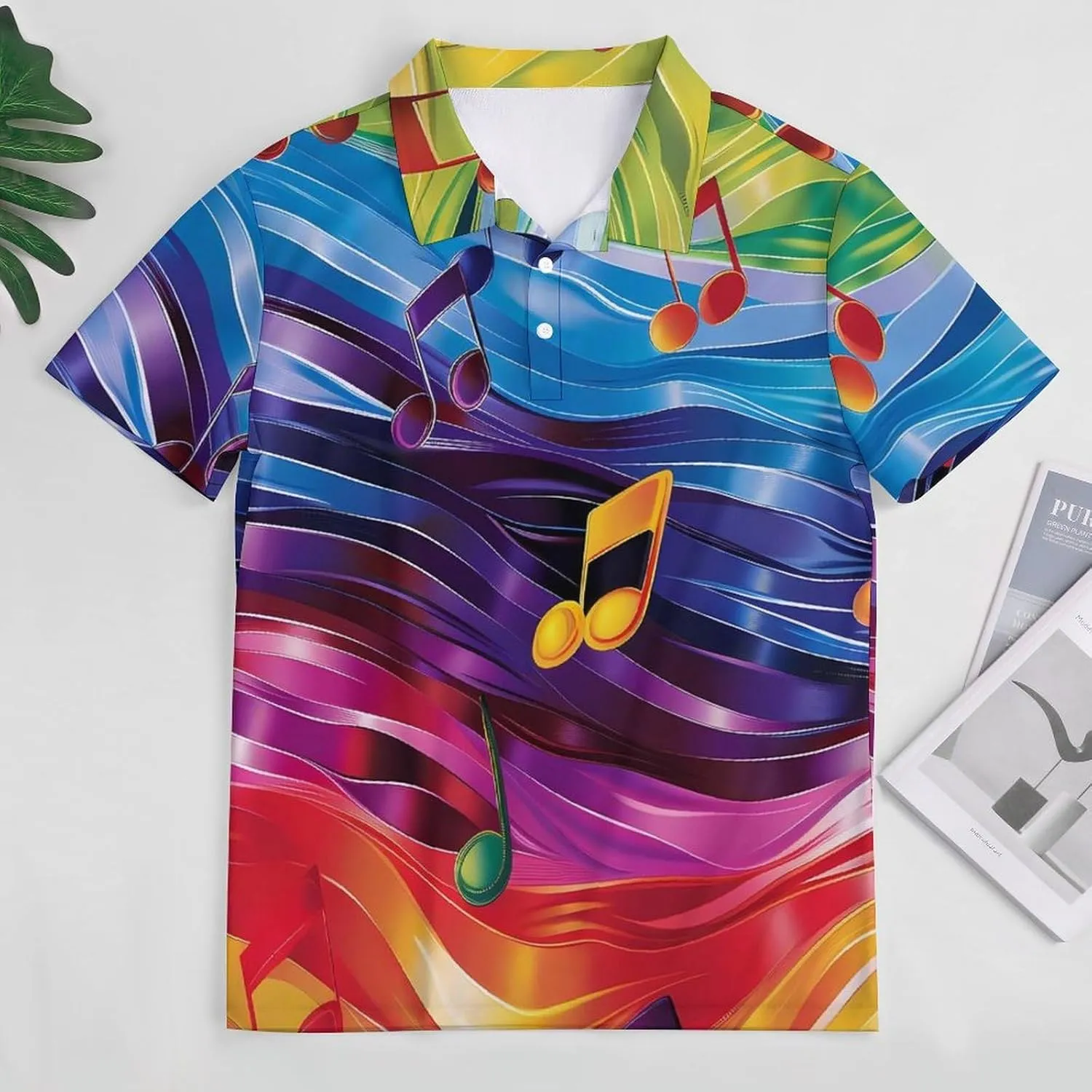 Rainbow Musical Notes Mens Polo Shirts Quick Dry Short Sleeve T-shirts Slim Tennis Collared Tees Tops