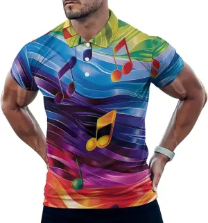 Rainbow Musical Notes Mens Polo Shirts Quick Dry Short Sleeve T-shirts Slim Tennis Collared Tees Tops