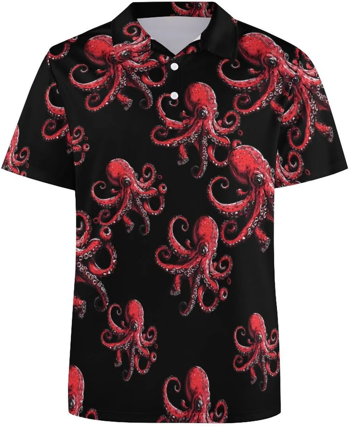 Red Octopus Fierce Mens Polo Shirts Quick Dry Short Sleeve T-shirts Slim Tennis Collared Tees Tops