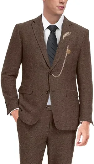 Retro Tweed Mens Suit Herringbone Slim Fit 2 Buttons Men's Jackets Sets Prom Wedding Jacket Blazer Pants Groom Tuxedo Set