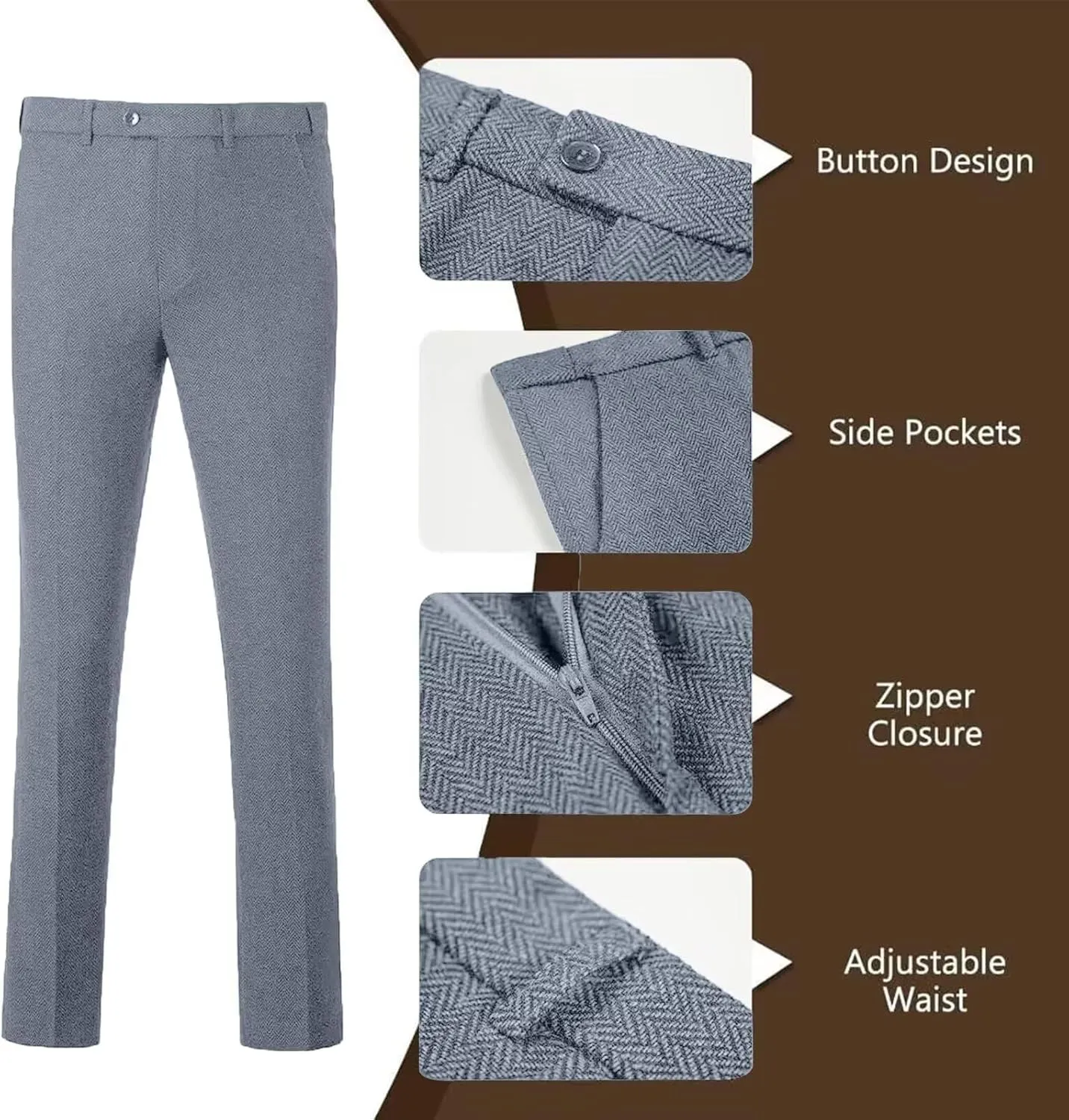 Retro Tweed Mens Suit Herringbone Slim Fit 2 Buttons Men's Jackets Sets Prom Wedding Jacket Blazer Pants Groom Tuxedo Set