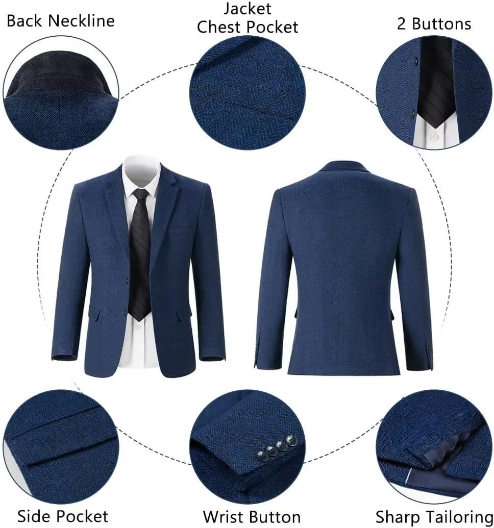 Retro Tweed Mens Suit Herringbone Slim Fit 2 Buttons Men's Jackets Sets Prom Wedding Jacket Blazer Pants Groom Tuxedo Set