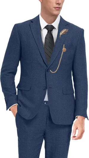 Retro Tweed Mens Suit Herringbone Slim Fit 2 Buttons Men's Jackets Sets Prom Wedding Jacket Blazer Pants Groom Tuxedo Set