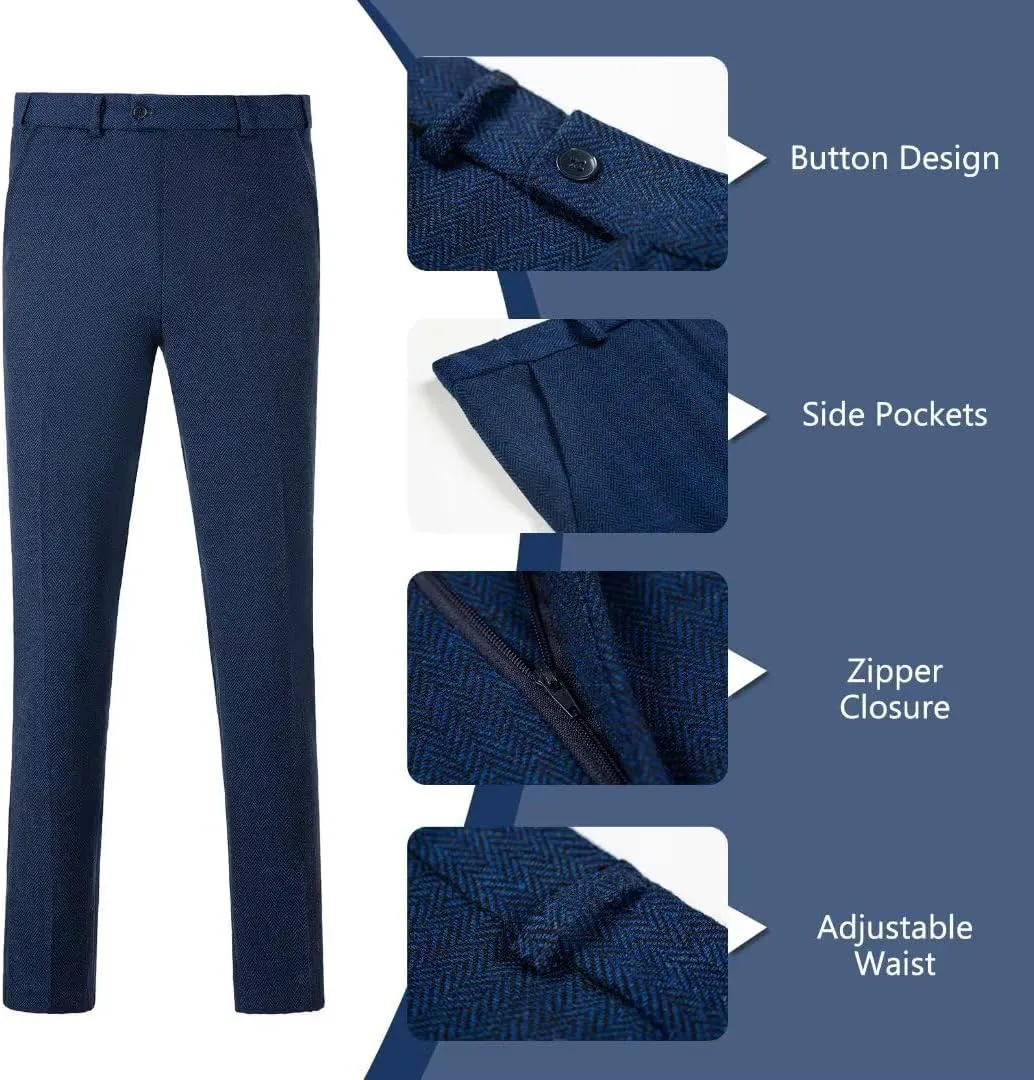 Retro Tweed Mens Suit Herringbone Slim Fit 2 Buttons Men's Jackets Sets Prom Wedding Jacket Blazer Pants Groom Tuxedo Set