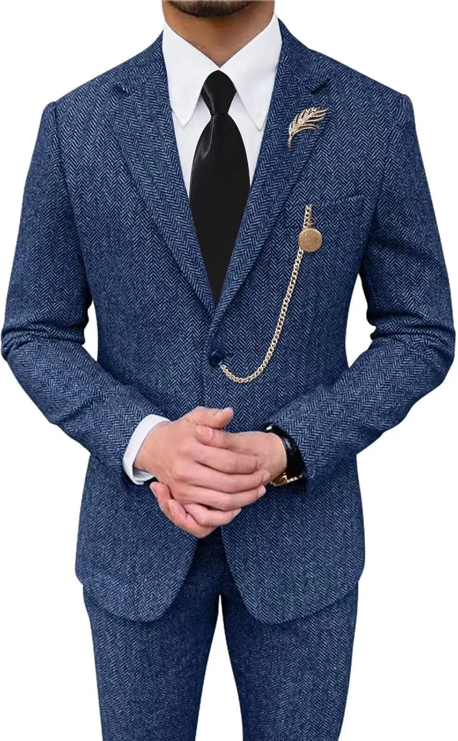 Retro Tweed Mens Suit Herringbone Slim Fit 2 Buttons Men's Jackets Sets Prom Wedding Jacket Blazer Pants Groom Tuxedo Set
