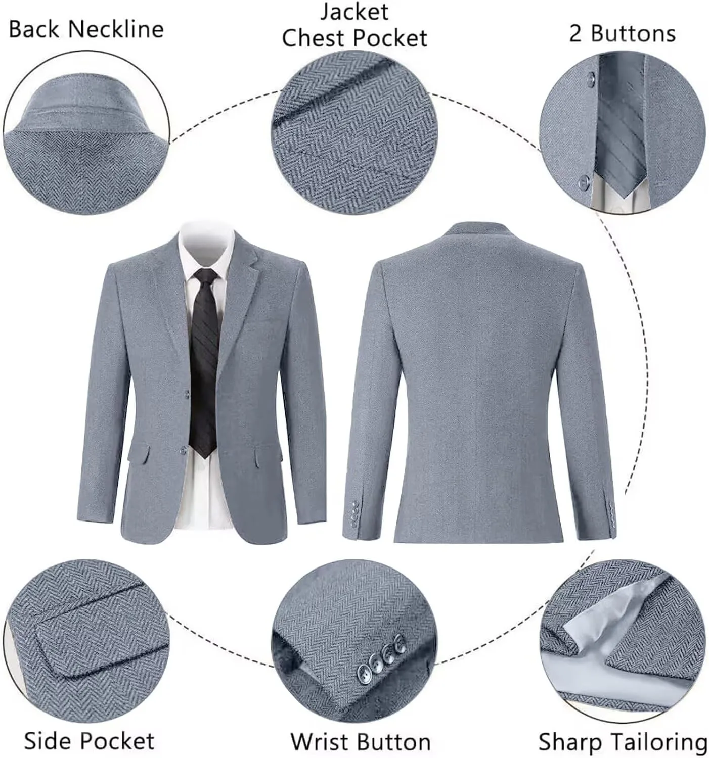Retro Tweed Mens Suit Herringbone Slim Fit 2 Buttons Men's Jackets Sets Prom Wedding Jacket Blazer Pants Groom Tuxedo Set