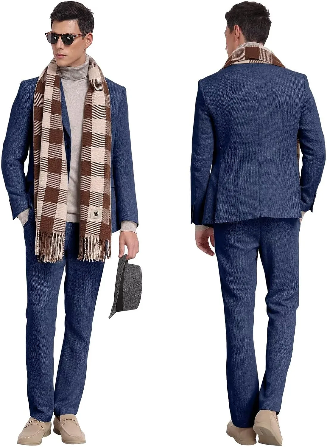 Retro Tweed Mens Suit Herringbone Slim Fit 2 Buttons Men's Jackets Sets Prom Wedding Jacket Blazer Pants Groom Tuxedo Set
