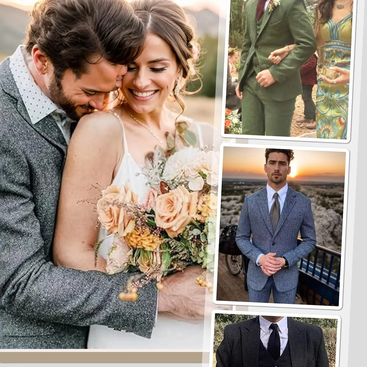 Retro Tweed Mens Suit Herringbone Slim Fit 2 Buttons Men's Jackets Sets Prom Wedding Jacket Blazer Pants Groom Tuxedo Set