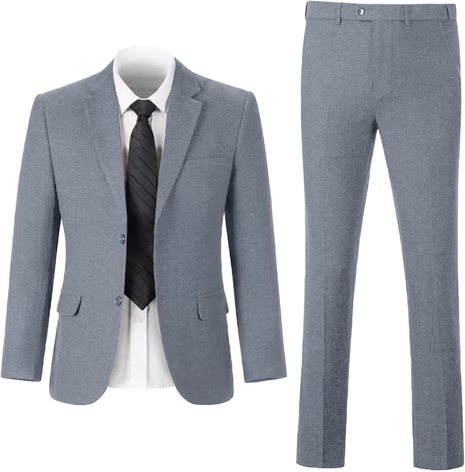 Retro Tweed Mens Suit Herringbone Slim Fit 2 Buttons Men's Jackets Sets Prom Wedding Jacket Blazer Pants Groom Tuxedo Set