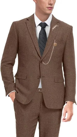 Retro Tweed Mens Suit Herringbone Slim Fit 2 Buttons Men's Jackets Sets Prom Wedding Jacket Blazer Pants Groom Tuxedo Set