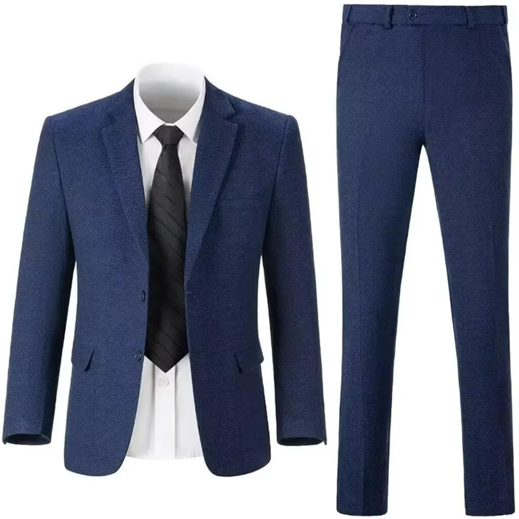 Retro Tweed Mens Suit Herringbone Slim Fit 2 Buttons Men's Jackets Sets Prom Wedding Jacket Blazer Pants Groom Tuxedo Set