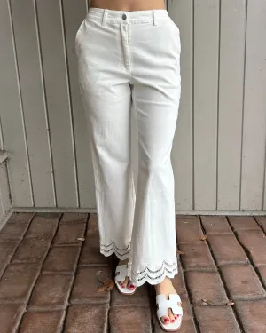 Scallop Hem Pants - White