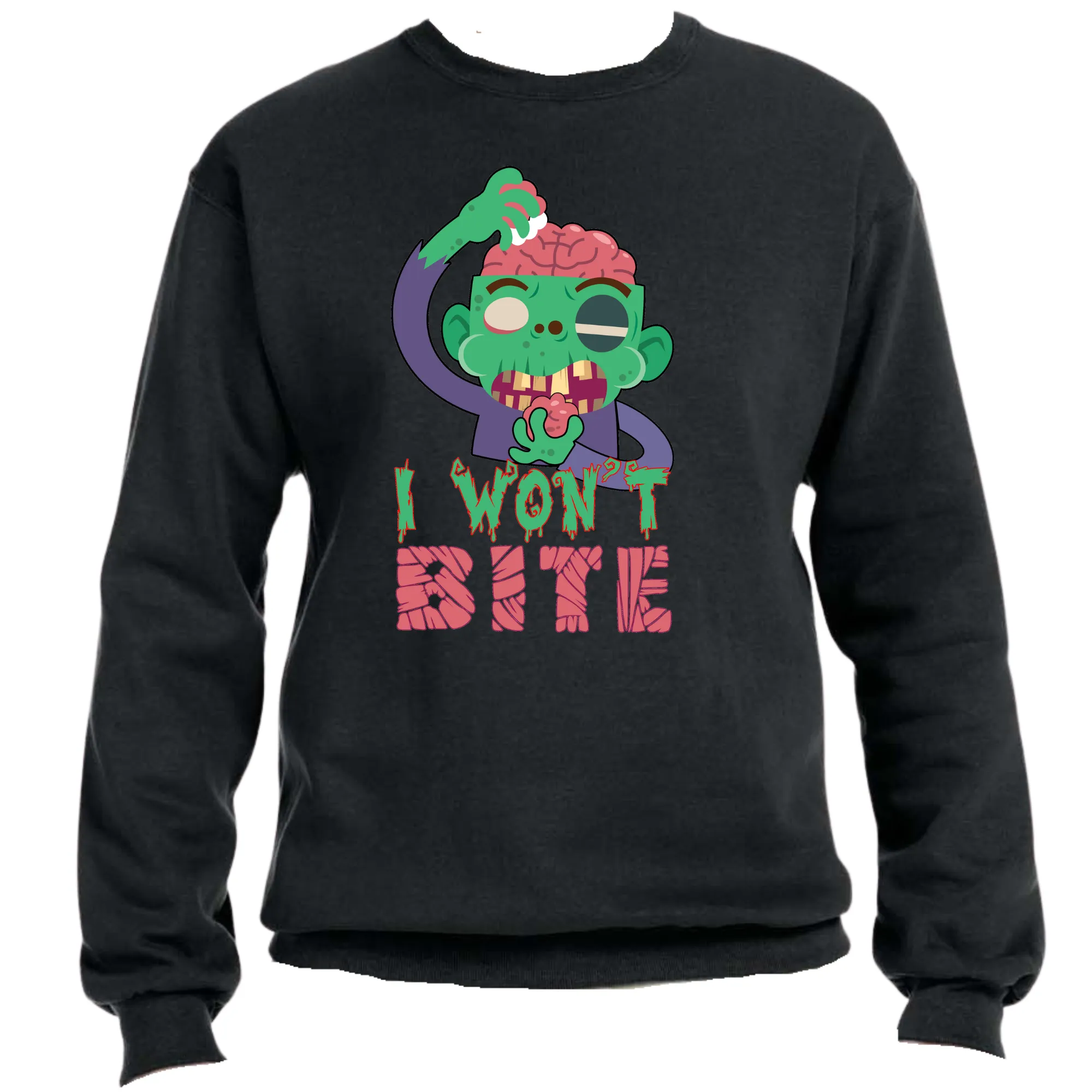 Scary I Won't Bite Zombie Unisex Sweater – Cozy Fit, Spooky & Fun Zombie Graphic