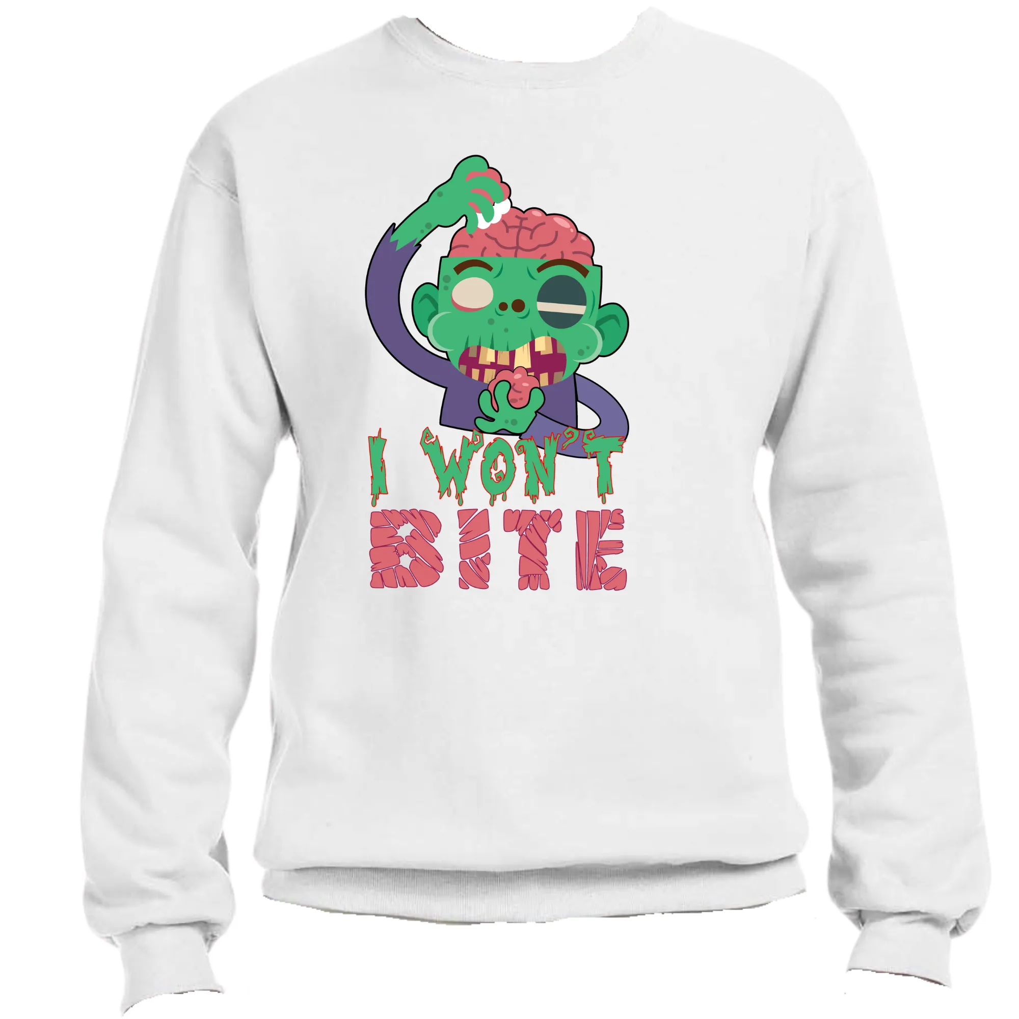 Scary I Won't Bite Zombie Unisex Sweater – Cozy Fit, Spooky & Fun Zombie Graphic