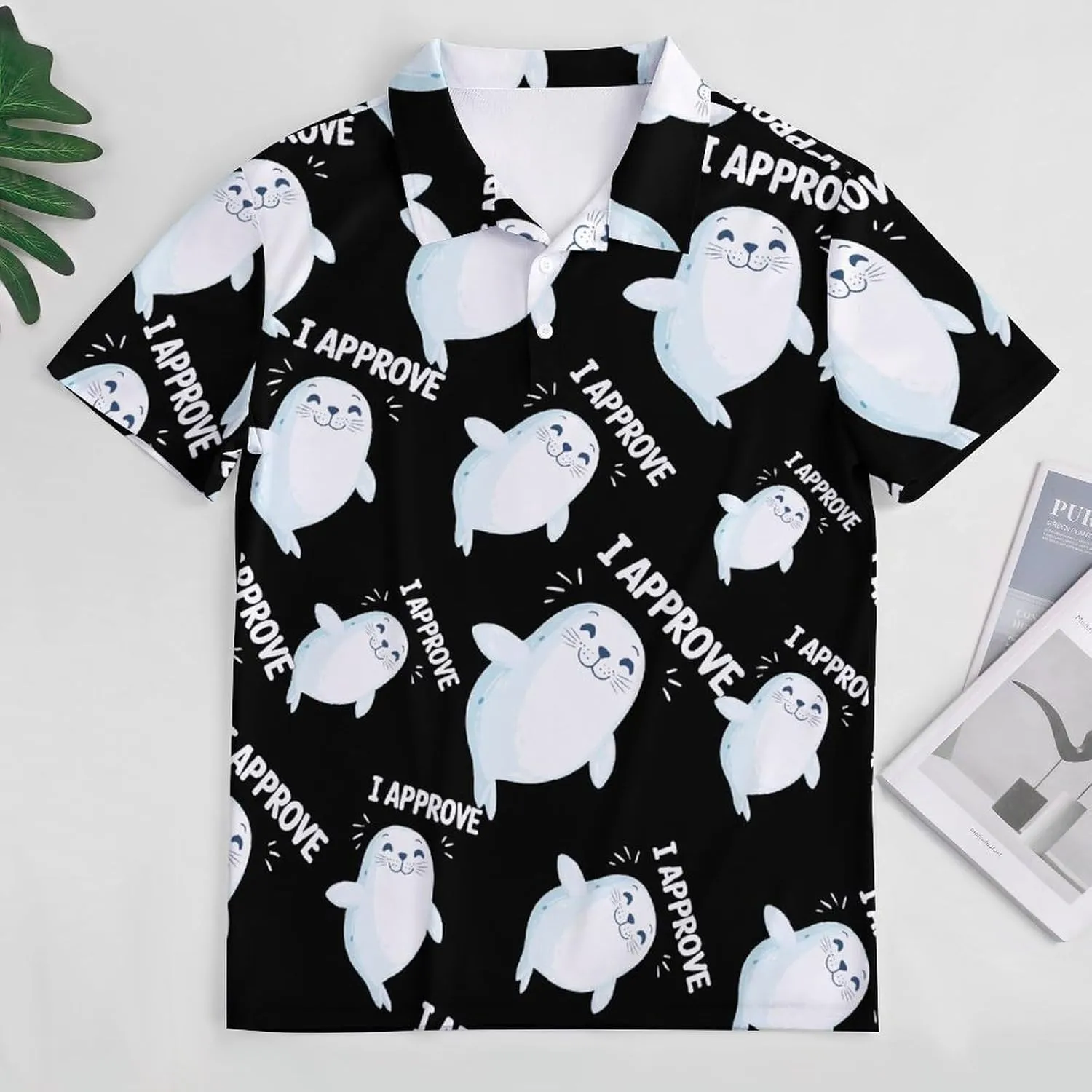 Seal of Approval Mens Polo Shirts Quick Dry Short Sleeve T-shirts Slim Tennis Collared Tees Tops