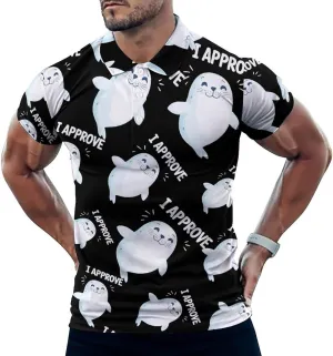 Seal of Approval Mens Polo Shirts Quick Dry Short Sleeve T-shirts Slim Tennis Collared Tees Tops