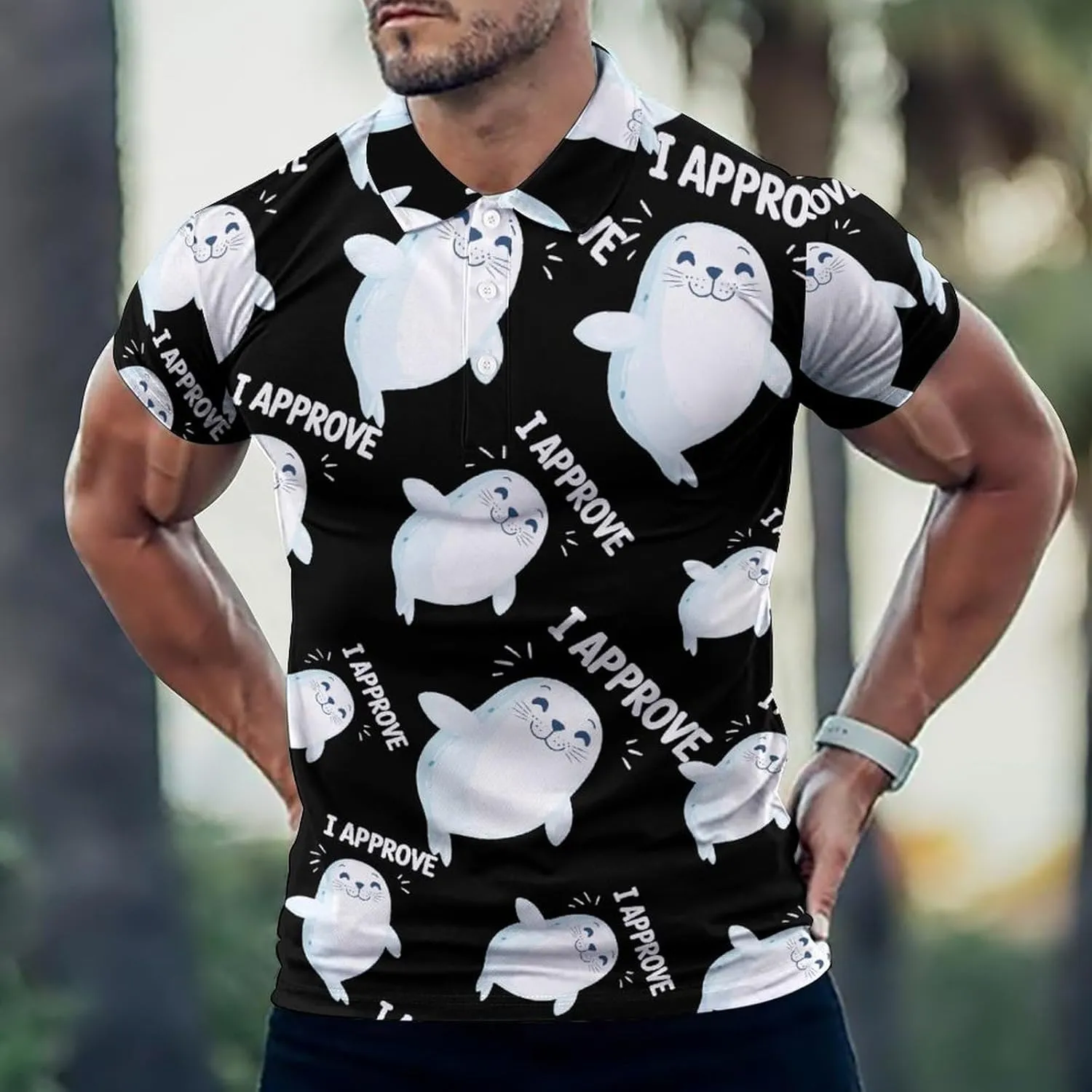 Seal of Approval Mens Polo Shirts Quick Dry Short Sleeve T-shirts Slim Tennis Collared Tees Tops