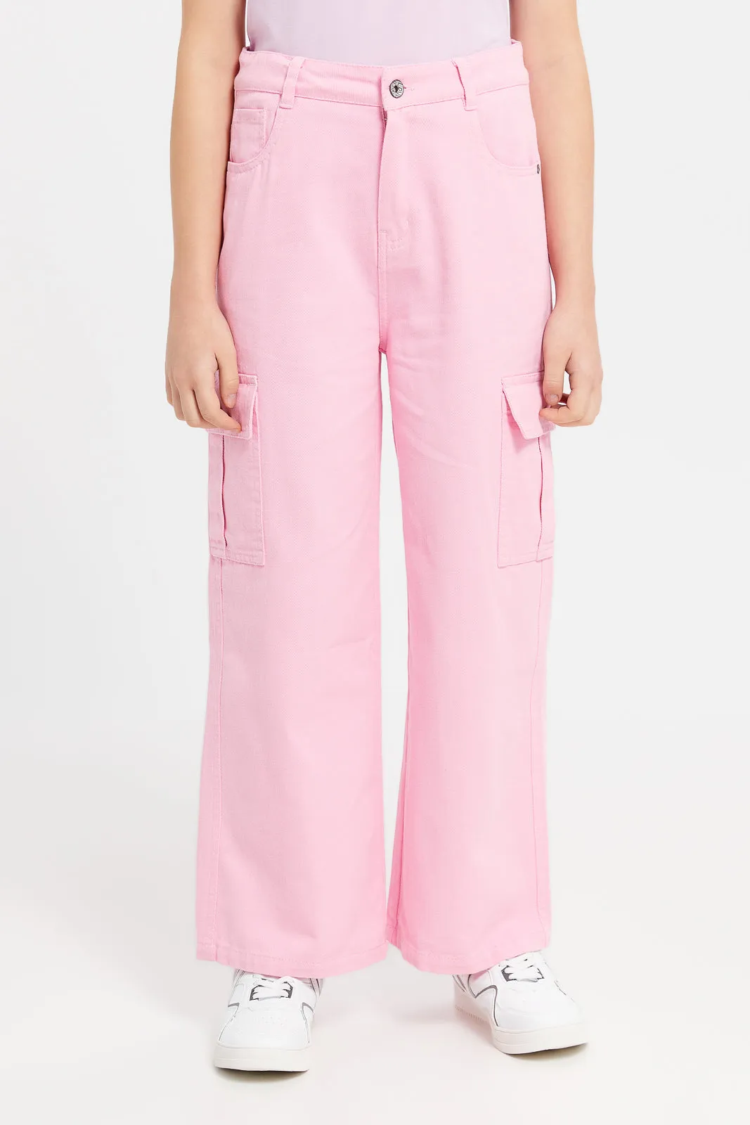 Senior Girls Pink Wide Leg Pants Whit Cargo Pocket