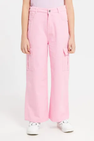 Senior Girls Pink Wide Leg Pants Whit Cargo Pocket