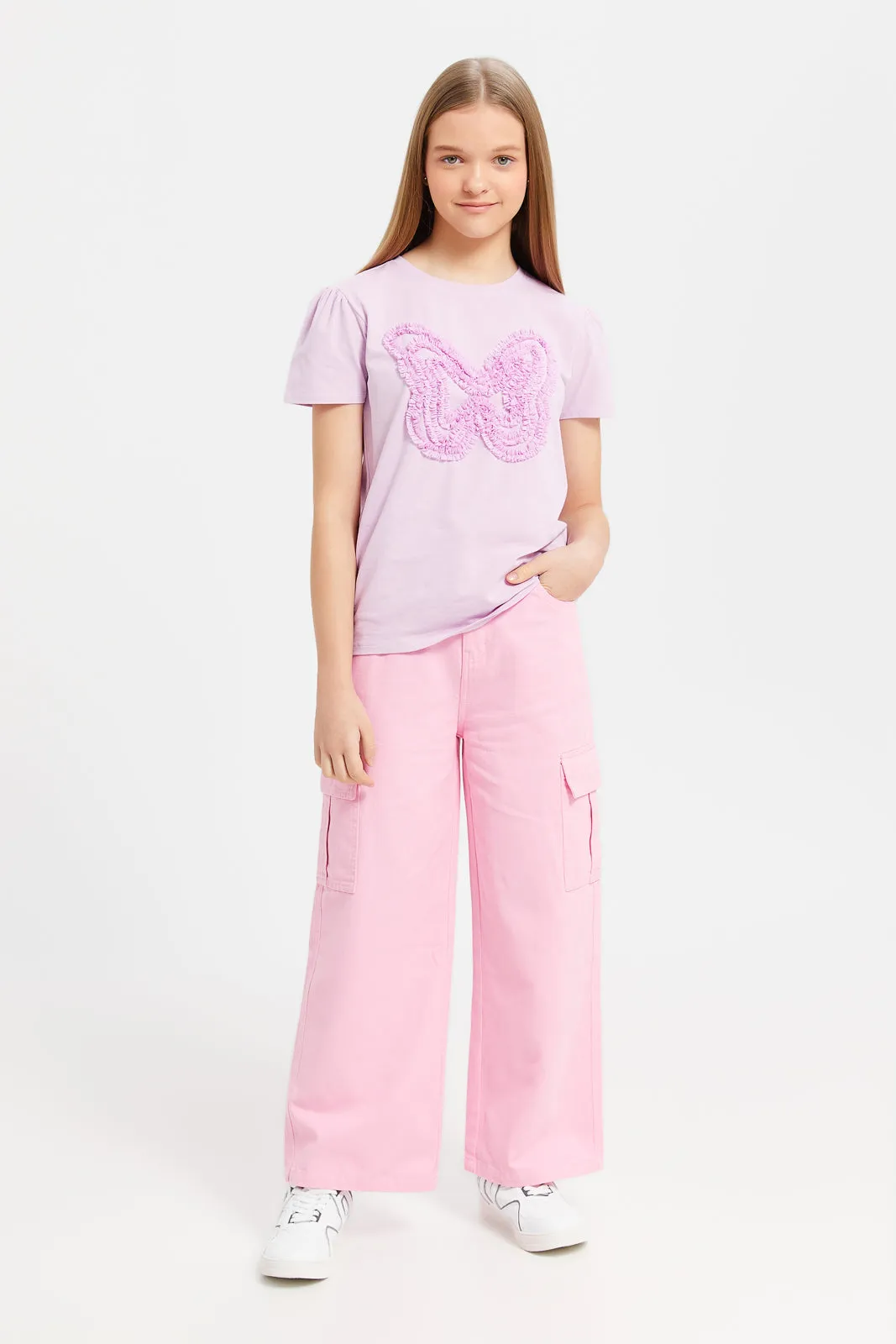 Senior Girls Pink Wide Leg Pants Whit Cargo Pocket