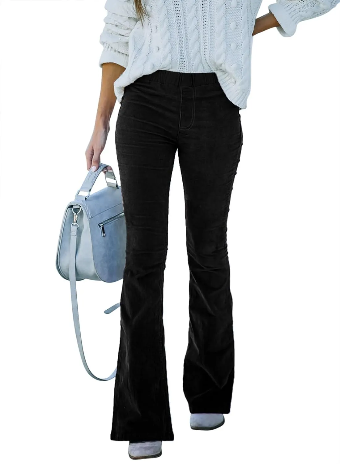 Sidefeel Women's Corduroy Flare Pants Elastic Waist Bell Bottom Trousers 2024 Women Fashions