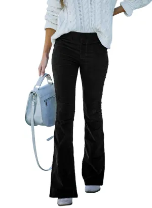 Sidefeel Women's Corduroy Flare Pants Elastic Waist Bell Bottom Trousers 2024 Women Fashions