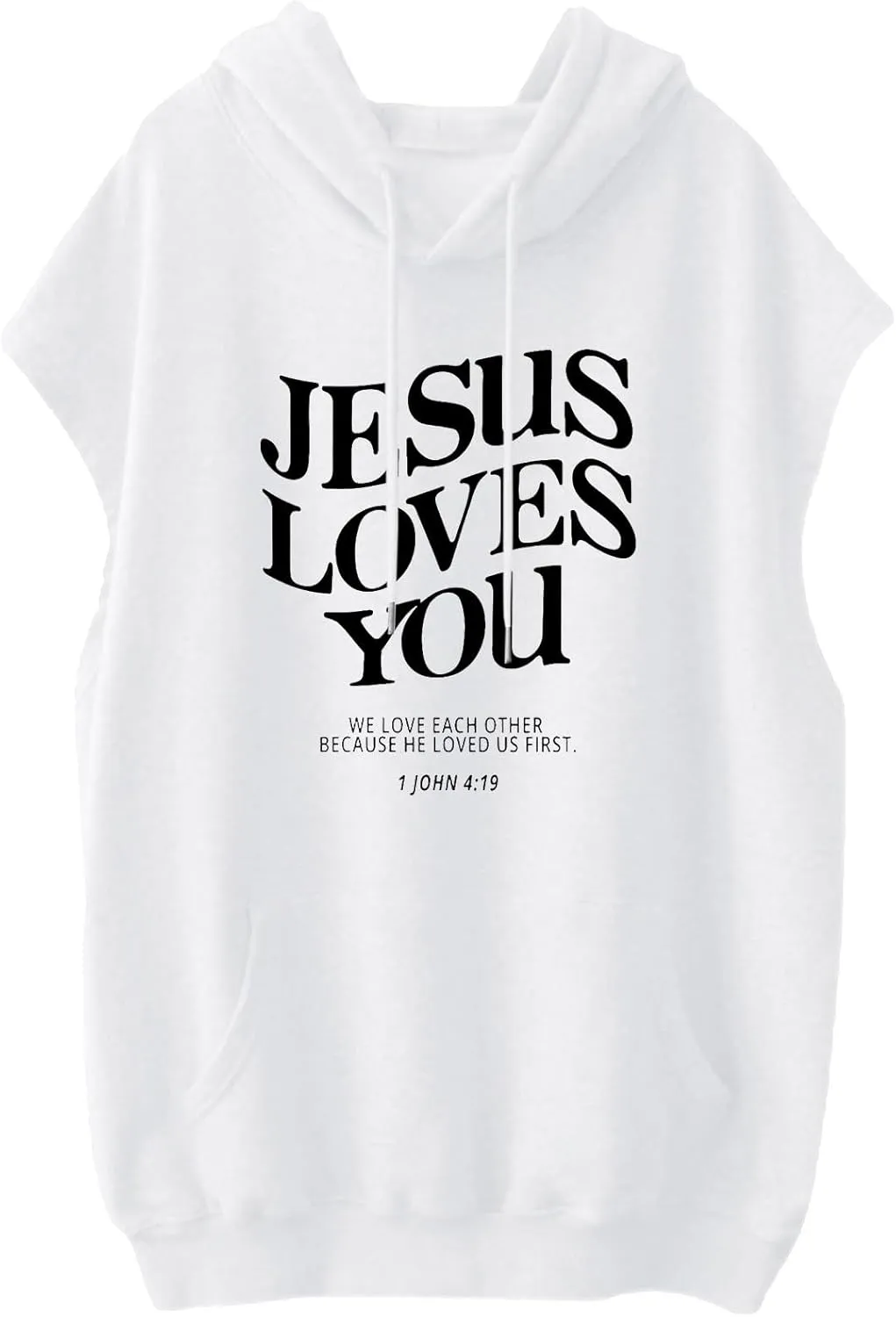 Sleeveless Hoodies for Women Jesus Loves You Workot Tank Tops Oversized Summer Lightweight Drawstring Hooded Vest with Pocket