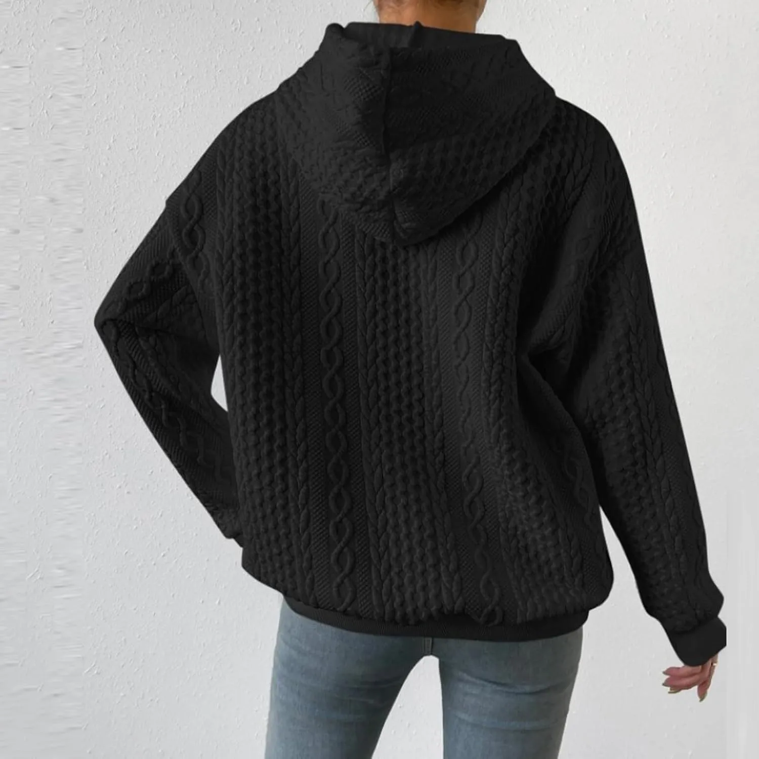 slqdgmryz Oversized Hoodies for Women Plus Size Cable Knit Sweater Loose Fit Drawstring Comfort Hoodie Preppy Sweatshirt