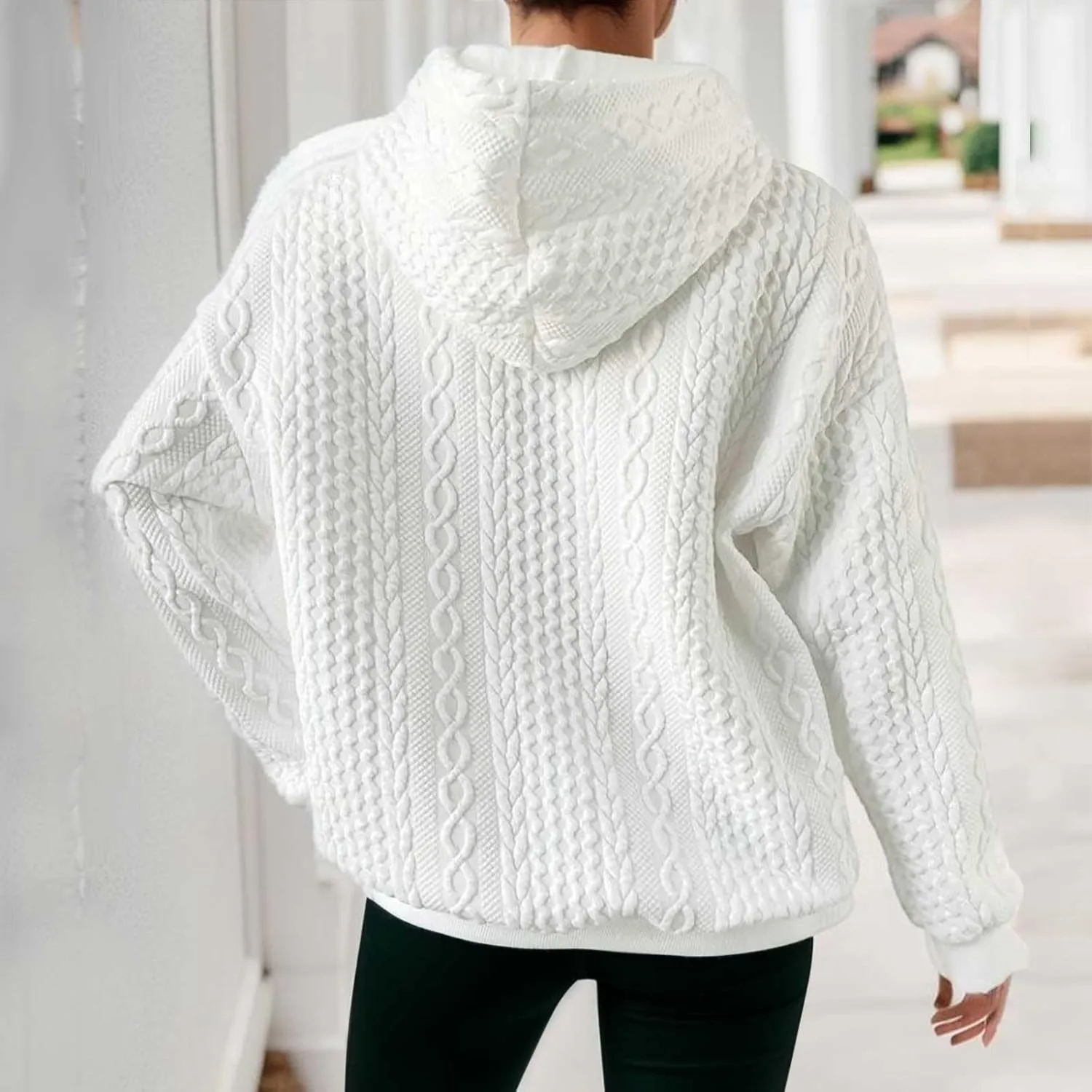 slqdgmryz Oversized Hoodies for Women Plus Size Cable Knit Sweater Loose Fit Drawstring Comfort Hoodie Preppy Sweatshirt