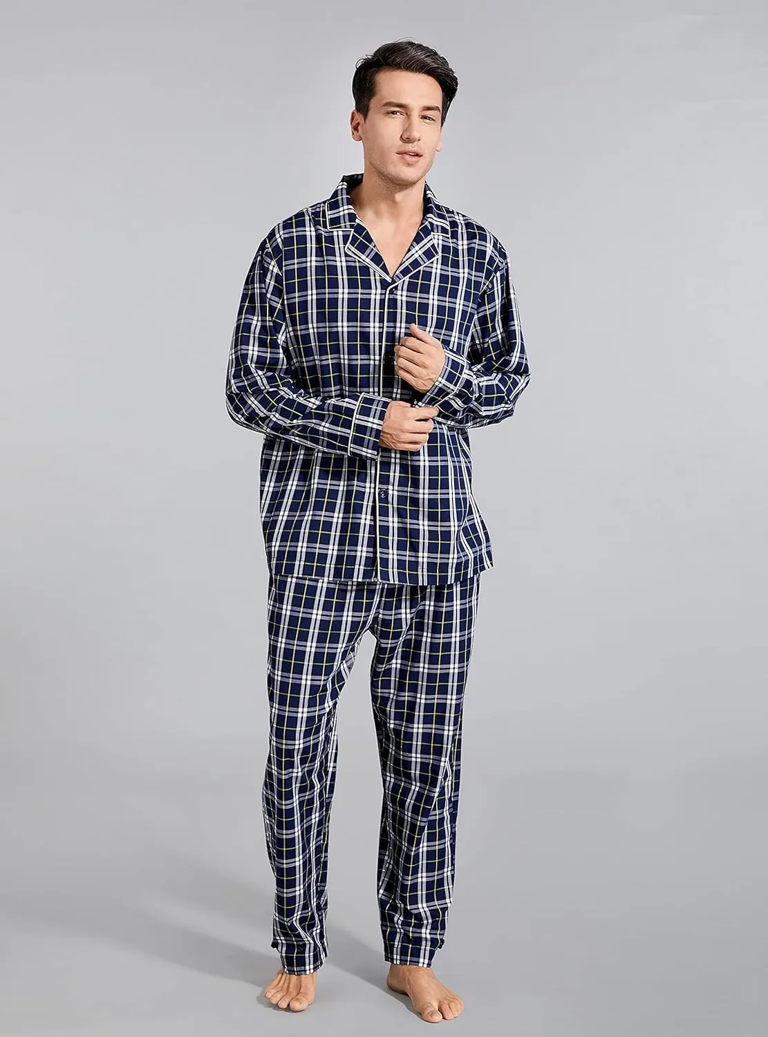 SlumberMee Mens Sleepwear Pajama Sets for Men Soft Comfortable Button-Down Long Sleeve Loungewear PJs