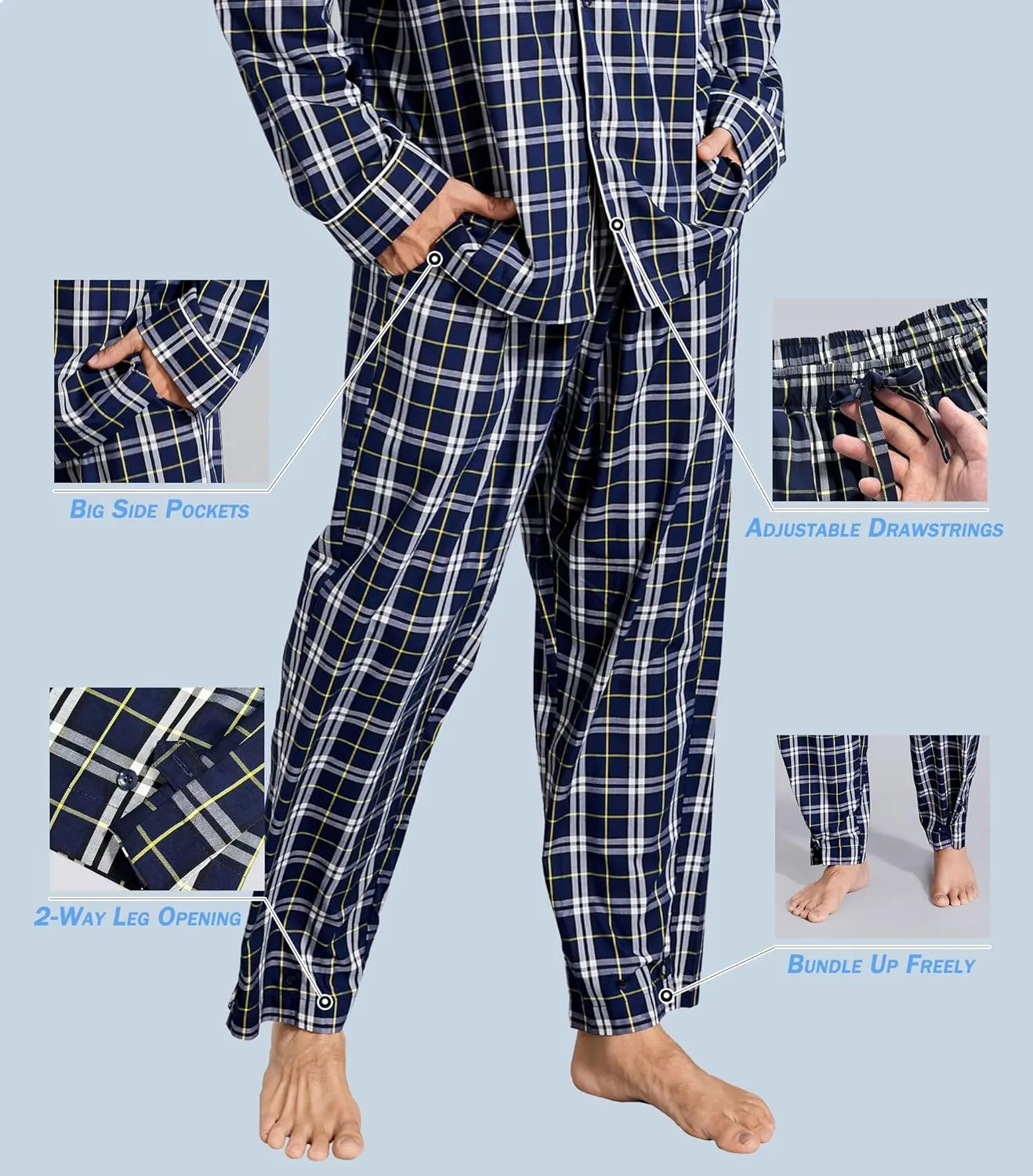 SlumberMee Mens Sleepwear Pajama Sets for Men Soft Comfortable Button-Down Long Sleeve Loungewear PJs