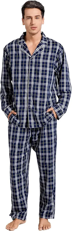 SlumberMee Mens Sleepwear Pajama Sets for Men Soft Comfortable Button-Down Long Sleeve Loungewear PJs