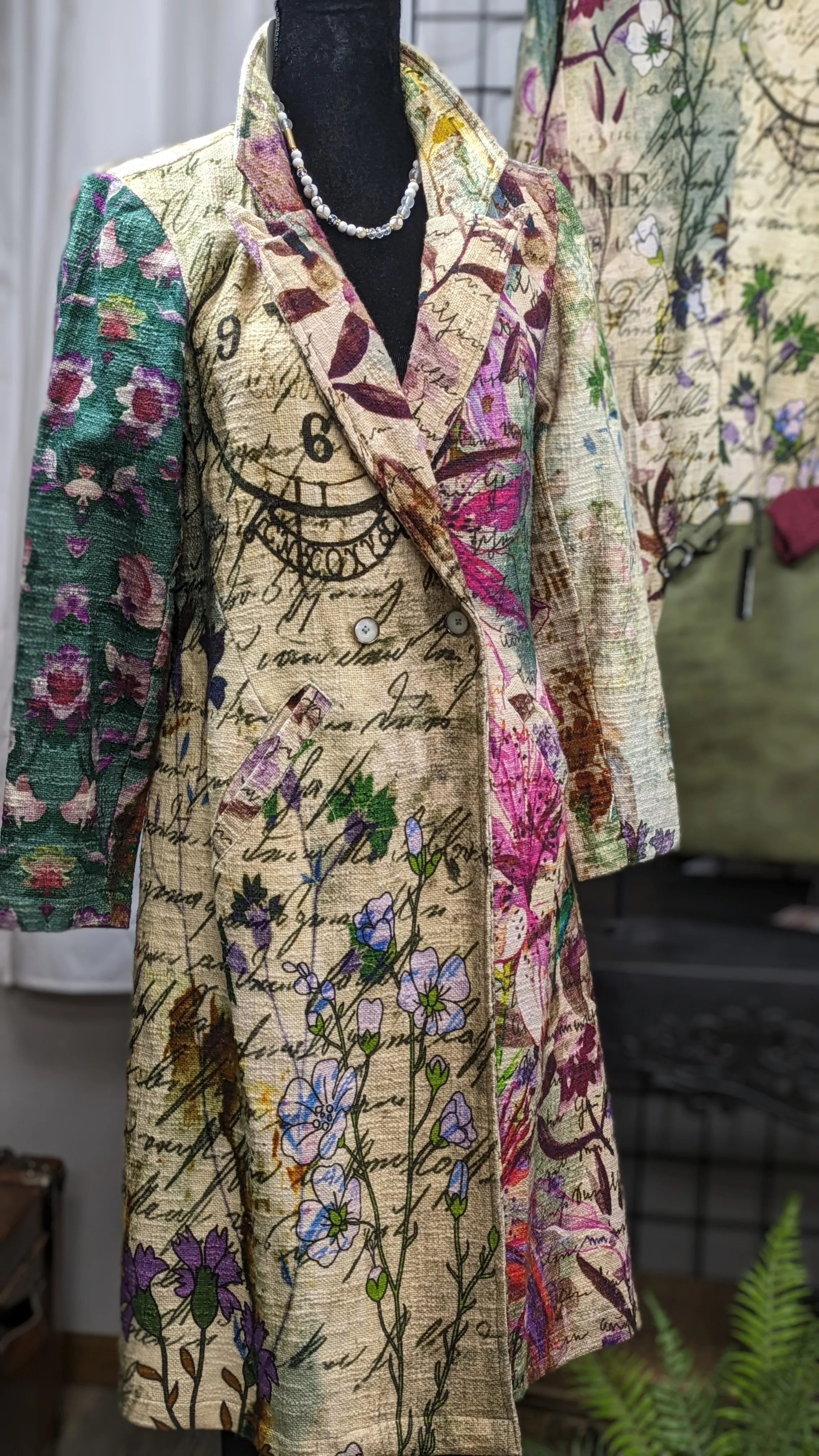 Steampunk Long Fall  Winter Coat - Orientique Coat Multi Print