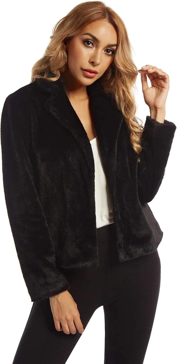 SUGAR POISON Womens Faux Fur Jacket Spring Autumn Long Sleeve Soft Comfort Jacket Coats Parka Outwear
