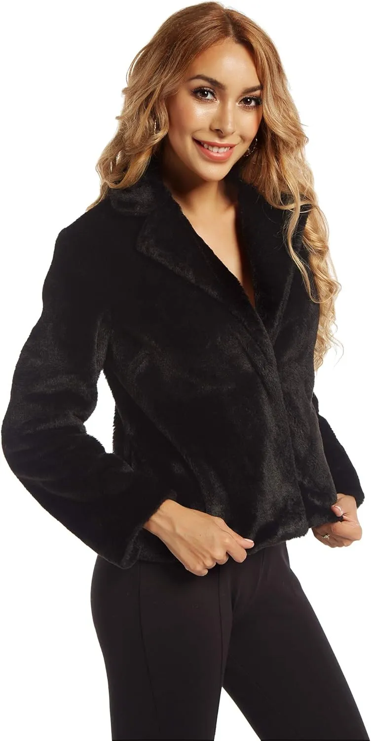 SUGAR POISON Womens Faux Fur Jacket Spring Autumn Long Sleeve Soft Comfort Jacket Coats Parka Outwear