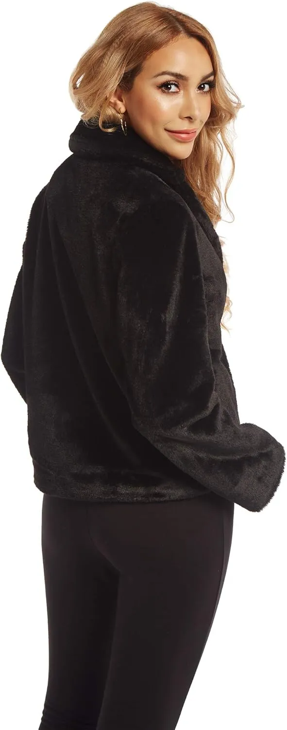 SUGAR POISON Womens Faux Fur Jacket Spring Autumn Long Sleeve Soft Comfort Jacket Coats Parka Outwear