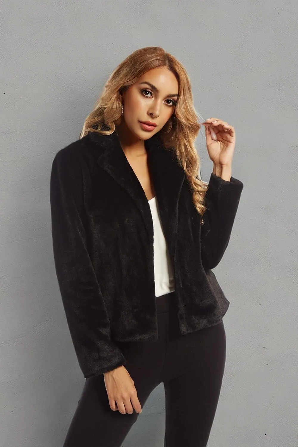 SUGAR POISON Womens Faux Fur Jacket Spring Autumn Long Sleeve Soft Comfort Jacket Coats Parka Outwear