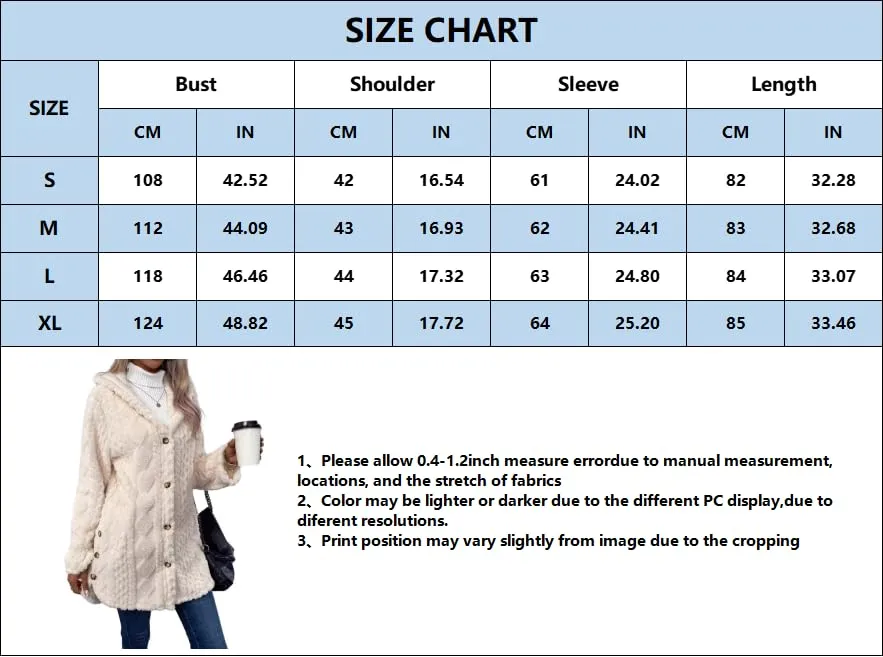 Tazeap Women's Warm Fuzzy Fleece Jacket Long Sleeve Button Down Open Front Hooded Fall Loose Knit Graphic Coats Red