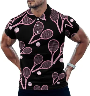 Tennis Racket And Ball Mens Polo Shirts Quick Dry Short Sleeve T-shirts Slim Tennis Collared Tees Tops