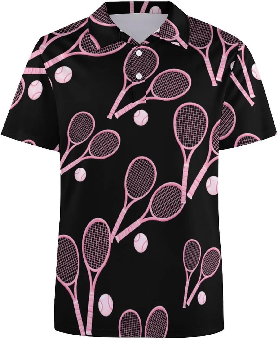 Tennis Racket And Ball Mens Polo Shirts Quick Dry Short Sleeve T-shirts Slim Tennis Collared Tees Tops