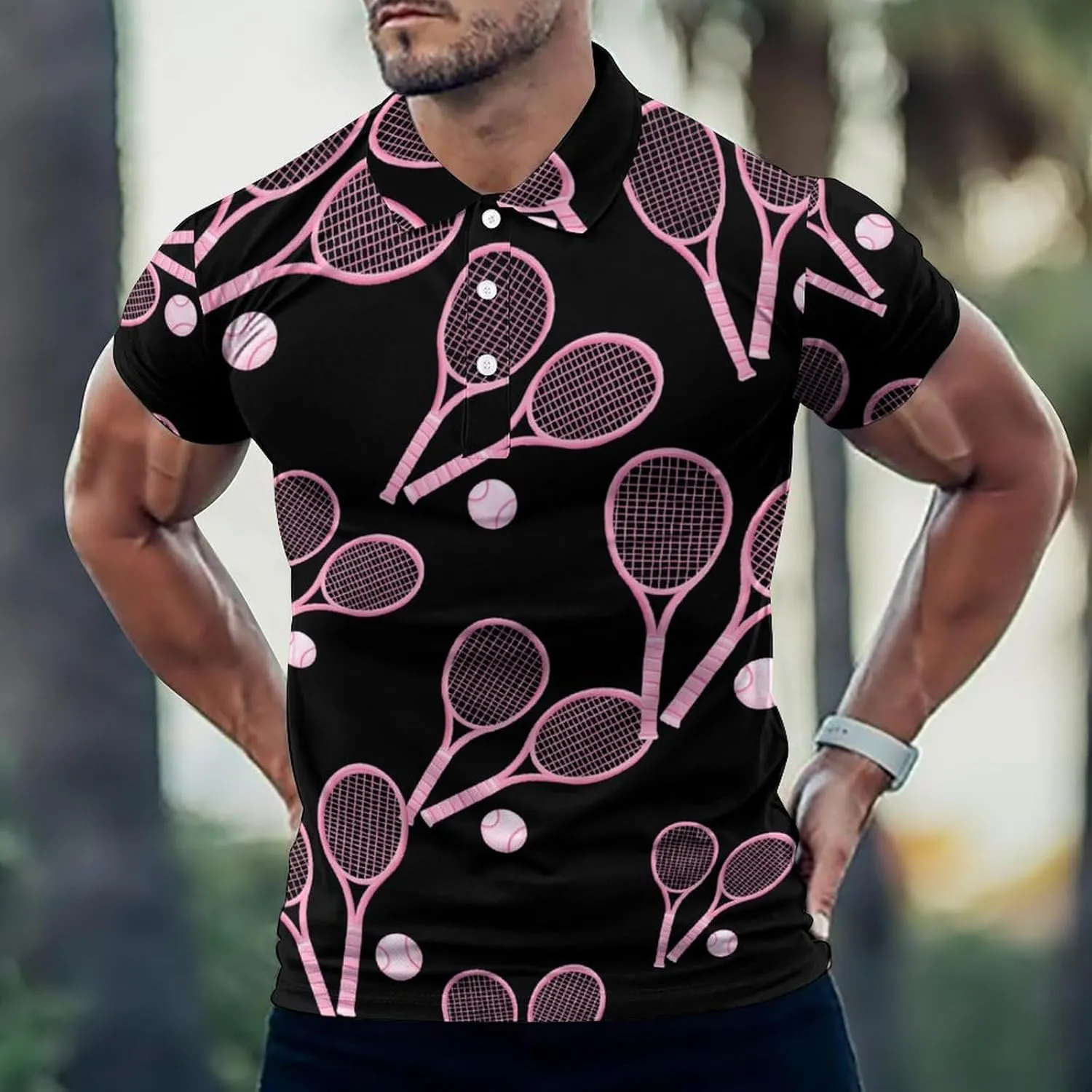 Tennis Racket And Ball Mens Polo Shirts Quick Dry Short Sleeve T-shirts Slim Tennis Collared Tees Tops